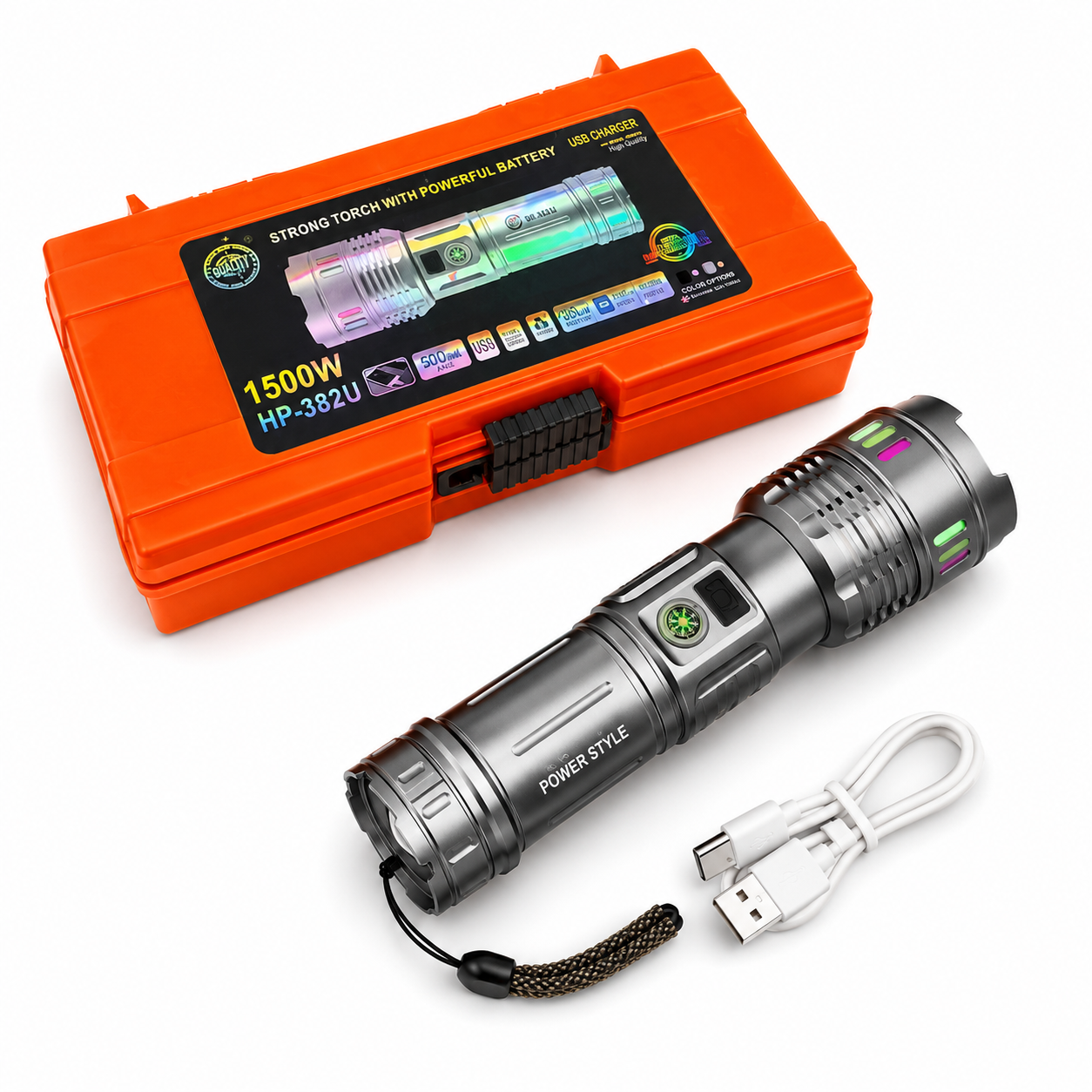 1500W Rechargeable LED Tactical Flashlight | Pwolimarket