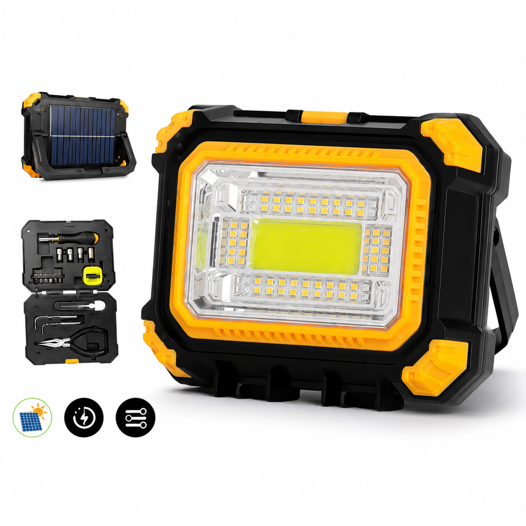 Solar Rechargeable LED Work Light with Multi-Tool Kit | Pwolimarket