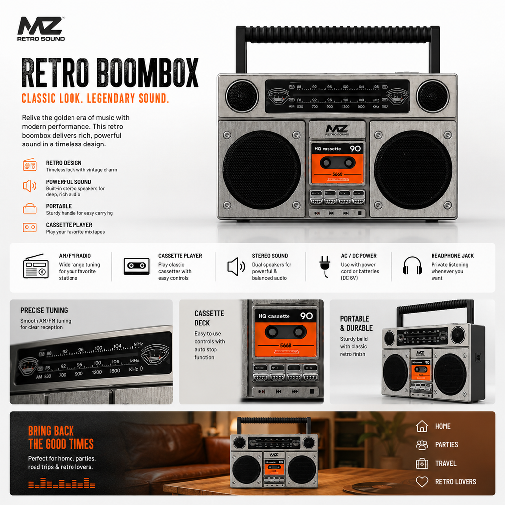 Retro Boombox – Classic Sound, Timeless Style | Pwolimarket