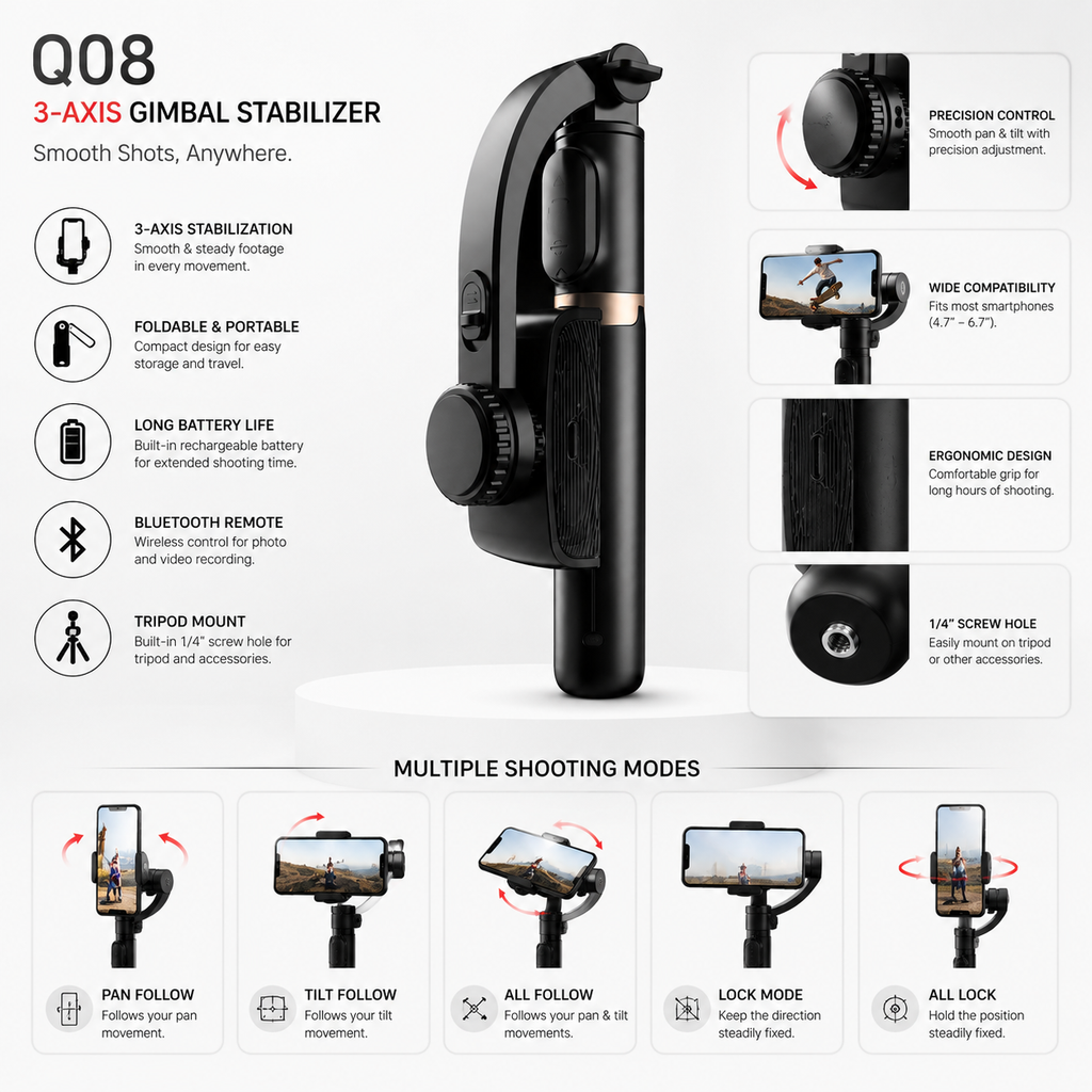 Q08 3-Axis Gimbal Stabilizer | Pwolimarket