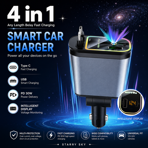 4 in 1 Smart Car Charger – Starry Sky Edition | Pwolimarket