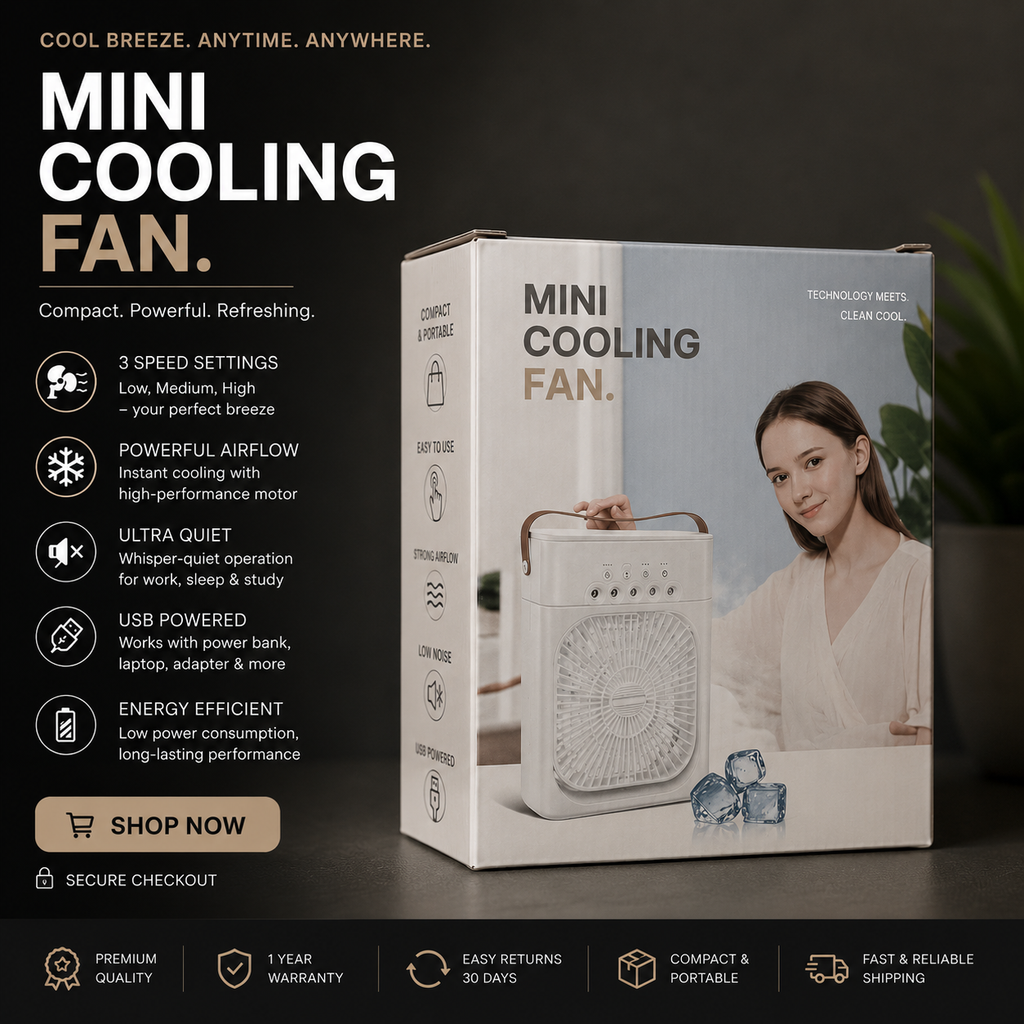 Mini Cooling Fan with Water Tank & Mist Spray | Portable Air Cooler USB Rechargeable – Pwolimarket