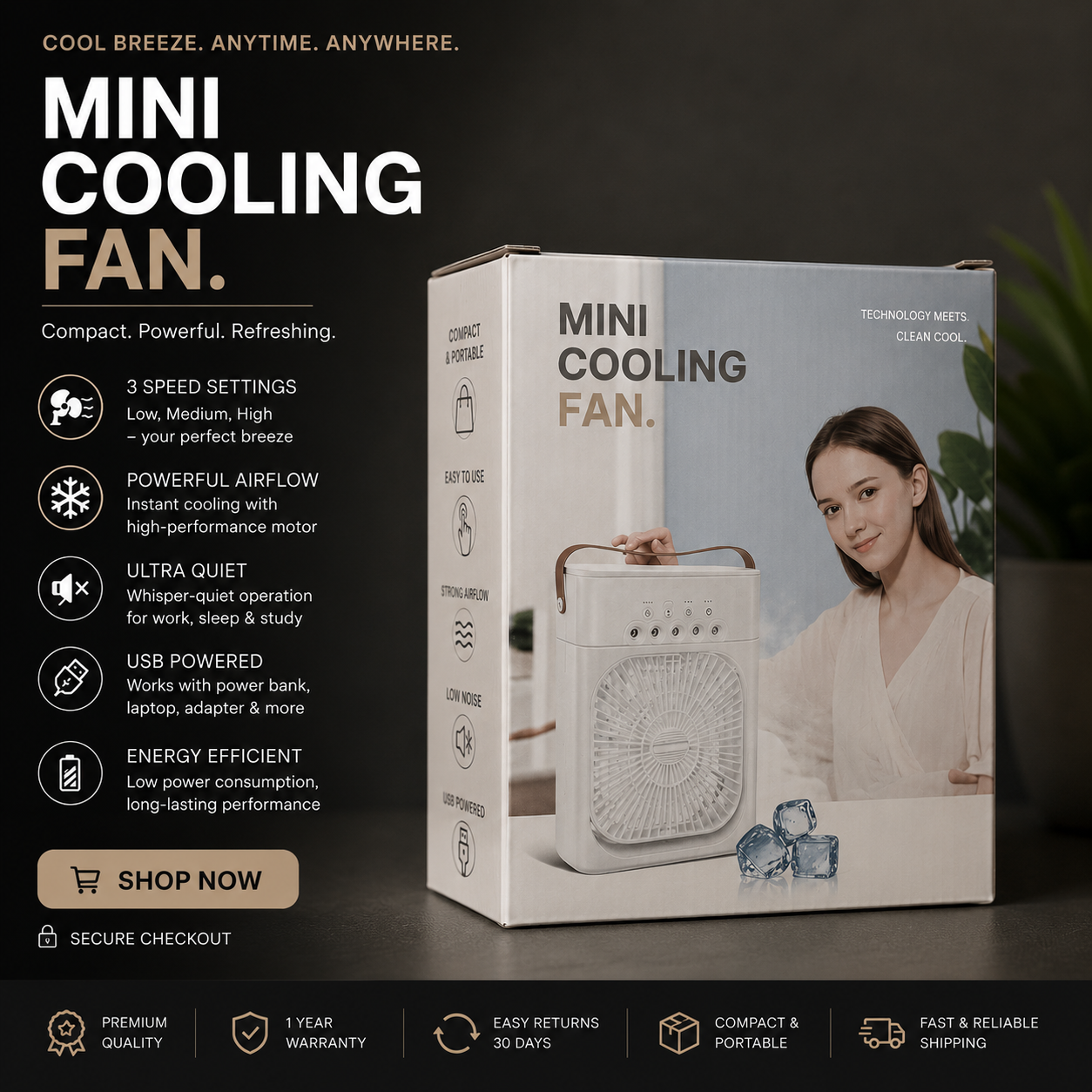 Mini Cooling Fan with Water Tank & Mist Spray | Portable Air Cooler USB Rechargeable – Pwolimarket