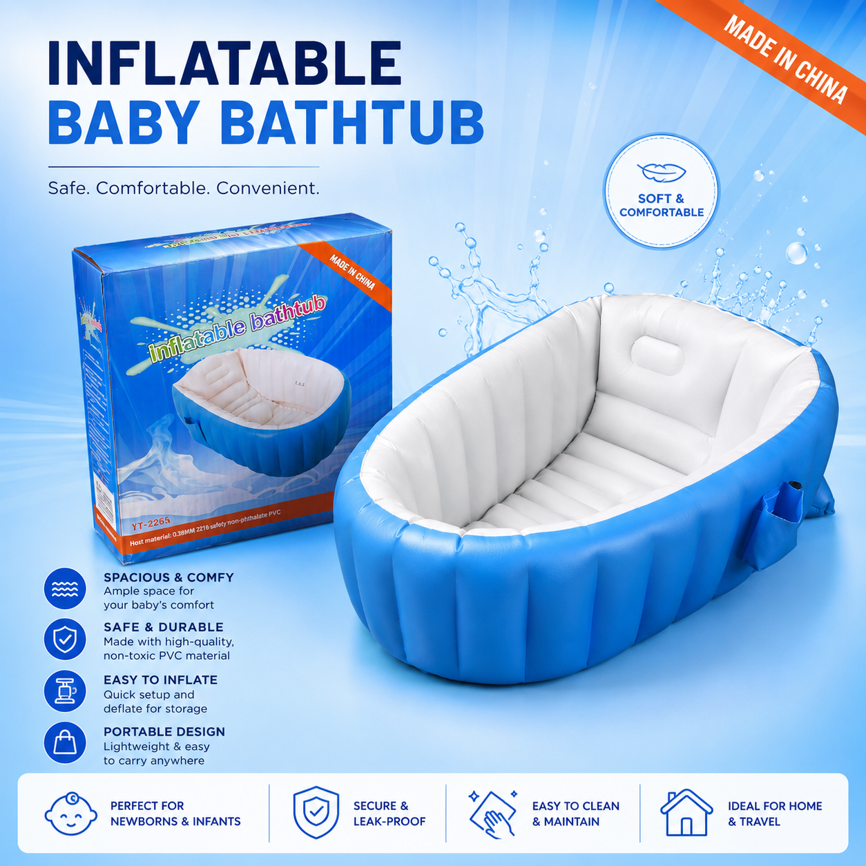 Inflatable Baby Bathtub | Portable Foldable Bath Tub for Newborns & Toddlers – Soft Cushion, Anti-Slip Base - Pwolimarket