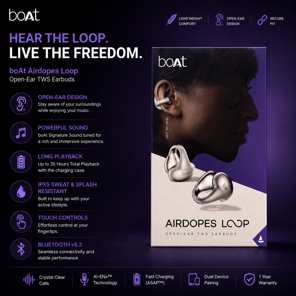 boAt Airdopes Loop Wireless Earbuds with Secure Fit & Deep Bass | Pwolimarket