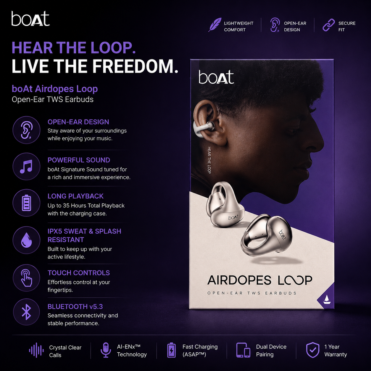 boAt Airdopes Loop Wireless Earbuds with Secure Fit & Deep Bass | Pwolimarket