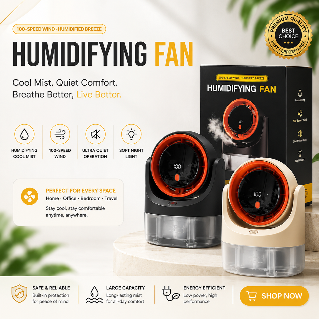 Portable Humidifying Fan with Mist Spray | Mini Air Cooler USB Rechargeable – Pwolimarket