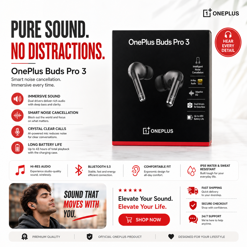 OnePlus Buds Pro 3 with ANC & Dynaudio Tuning – Premium Hi-Res Wireless Earbuds |Pwolimarket
