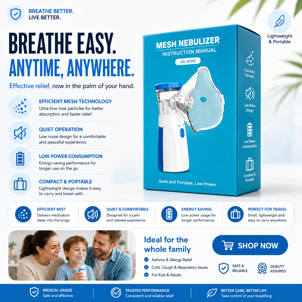 Portable Mesh Nebulizer for Kids & Adults – Silent, USB Rechargeable Inhaler |Pwolimarket