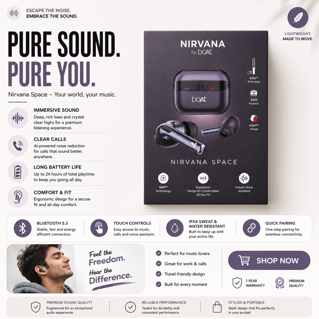 boAt Nirvana Space True Wireless Earbuds with ANC & Long Battery Life – Premium Sound TWS |Pwolimarket