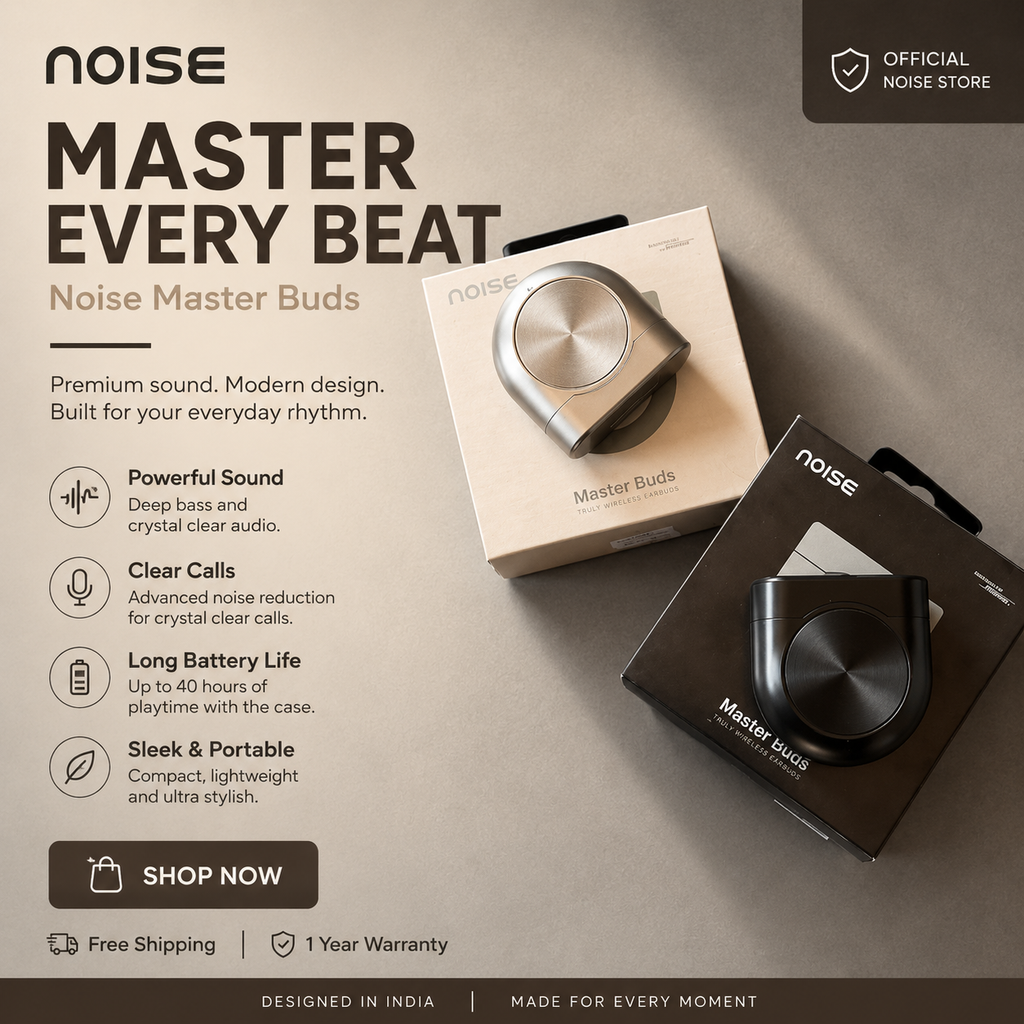 Noise Master Buds True Wireless Earbuds with ANC & Premium Metal Design |Pwolimarket