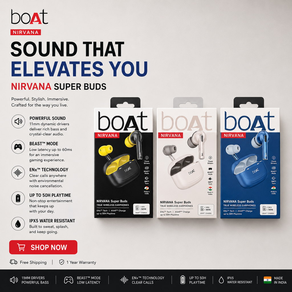 boAt Nirvana Super Buds ANC True Wireless Earbuds with Active Noise Cancellation |Pwolimarket