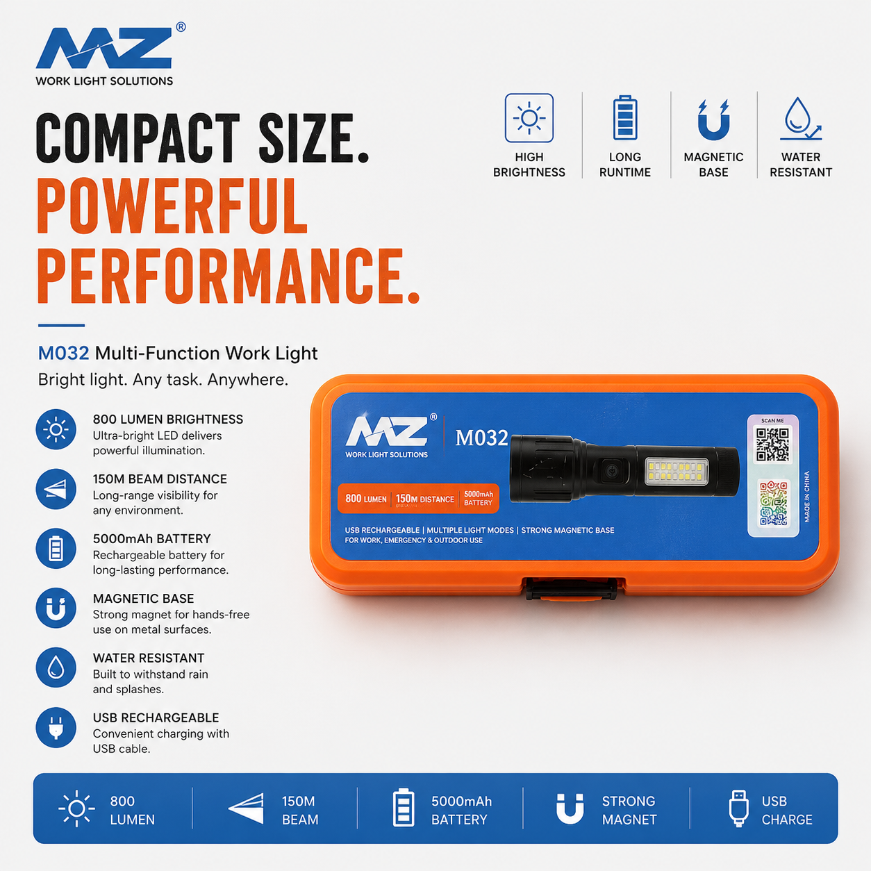MZ M032 LED Torch Light – Compact & Powerful | Pwolimarket