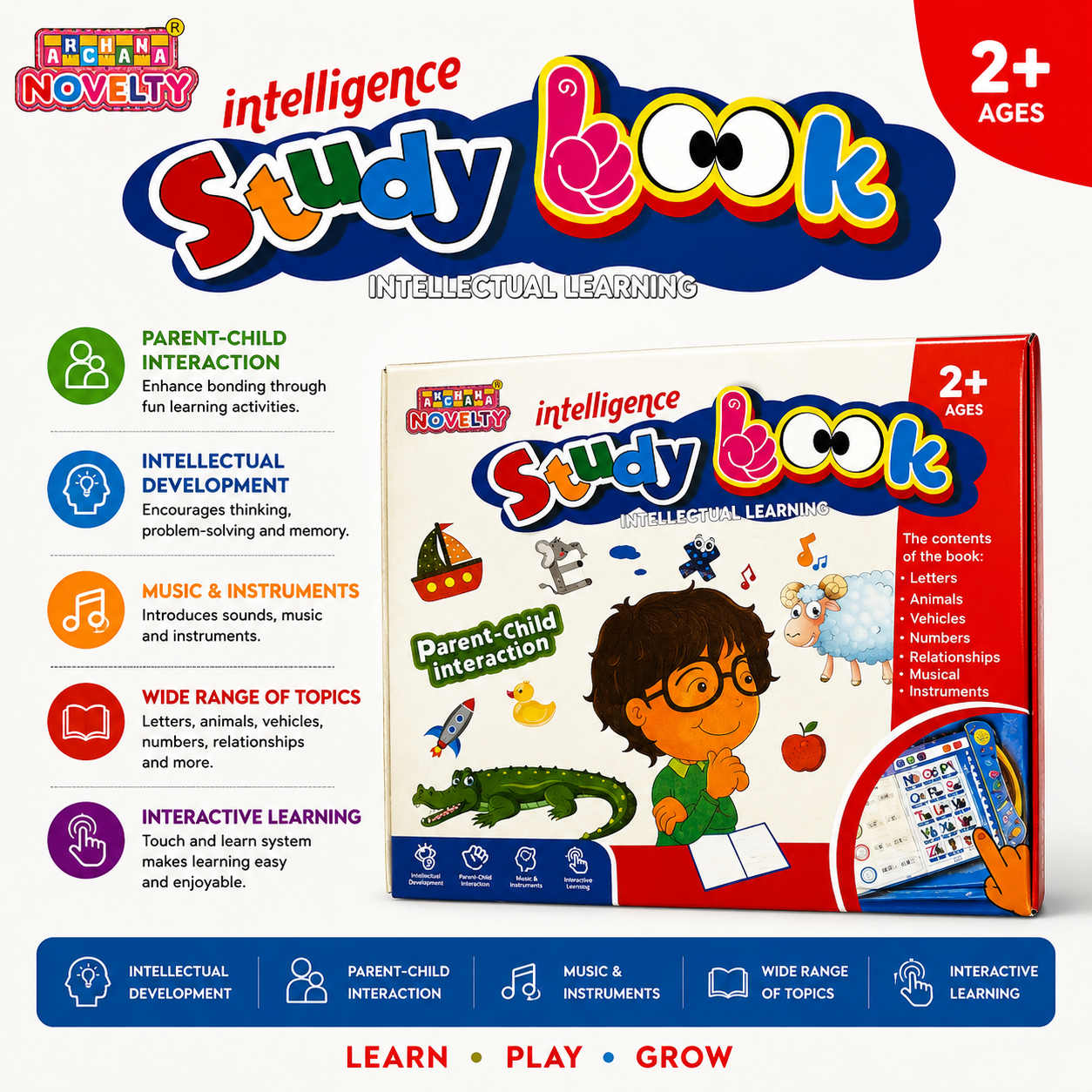Intelligence Study Book for Kids | Interactive Sound Learning Book with Phonics, Alphabet & Numbers |Pwolimarket