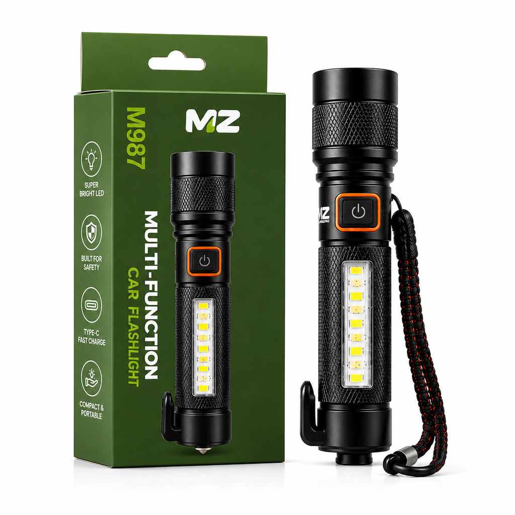 MZ M987 Multi-Functional Car Safety MZ M987 Multi-Functional Car Safety Flashlight 80W Torch + 30W COB Light | Emergency Hammer |Pwolimarket