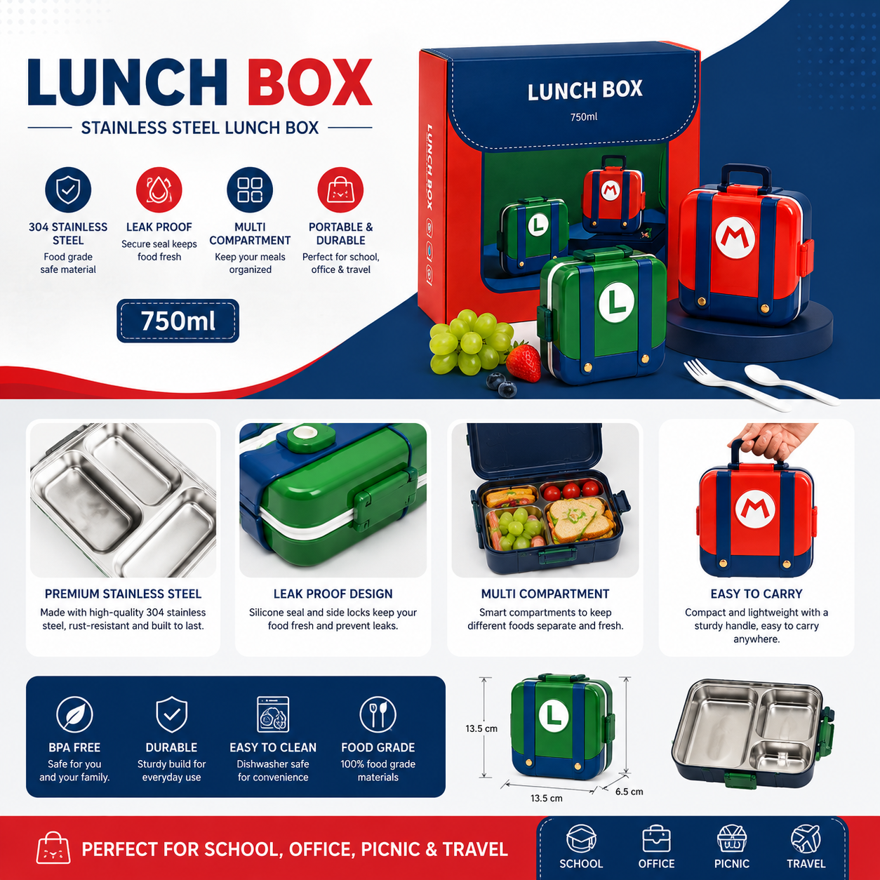 Stainless Steel Lunch Box – 750ml | Pwolimarket