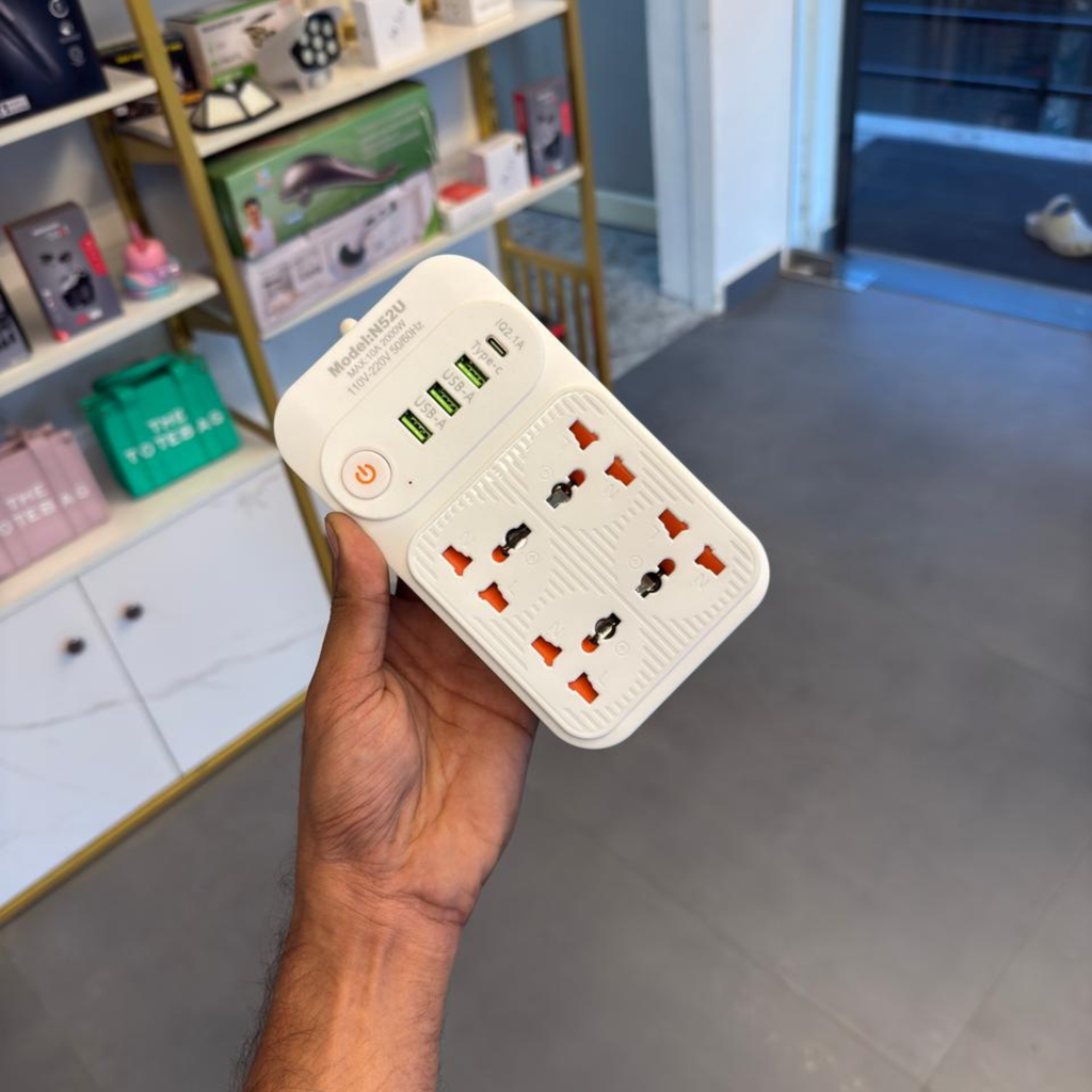 2000W Power Extension Board with USB & Type-C (4 Socket) - 8 in 1 Extension Board