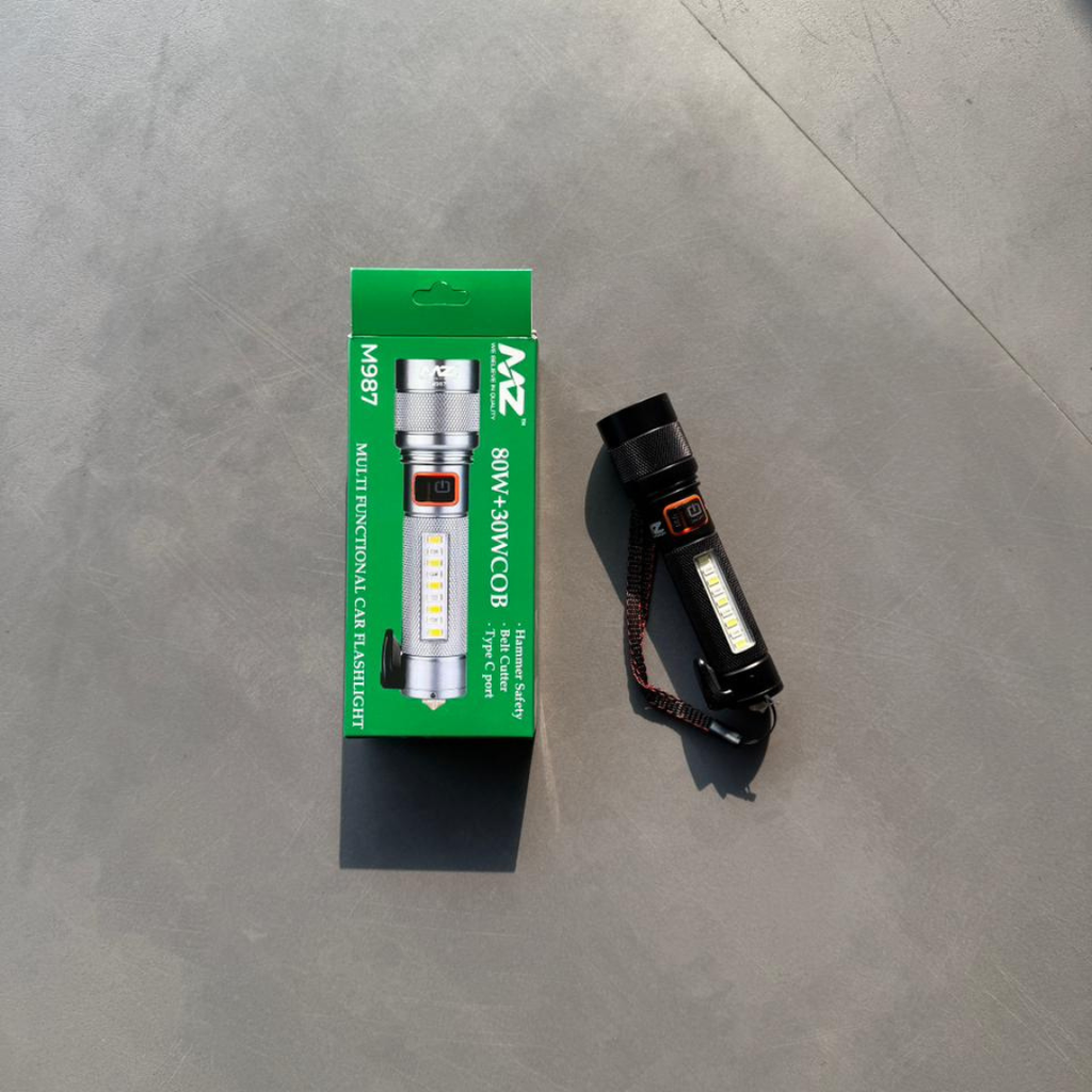 MZ M987 Multi-Functional Car Safety MZ M987 Multi-Functional Car Safety Flashlight 80W Torch + 30W COB Light | Emergency Hammer |Pwolimarket