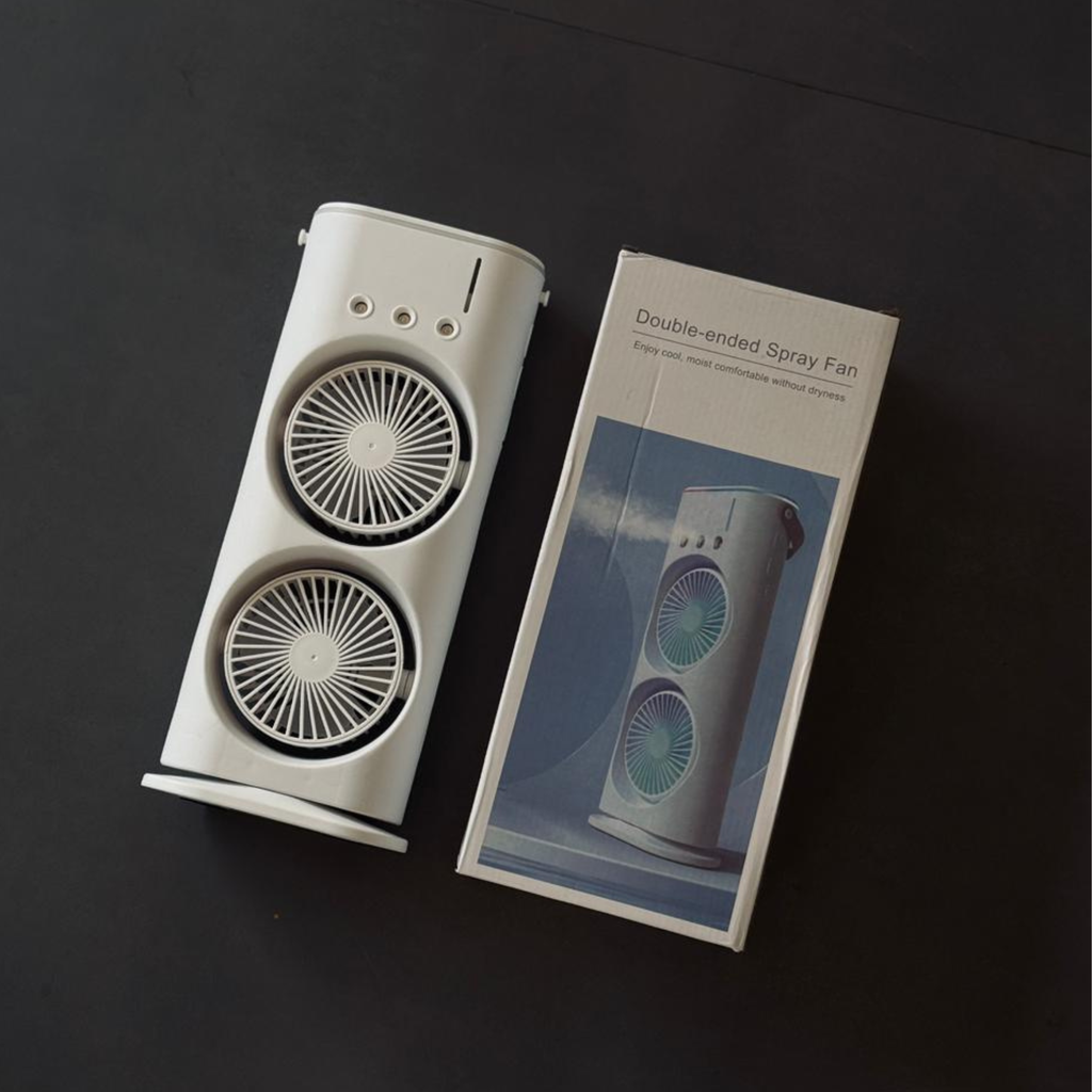 Portable Double-Ended Spray Fan with Mist Cooling | USB Rechargeable Desk Fan – Pwolimarket