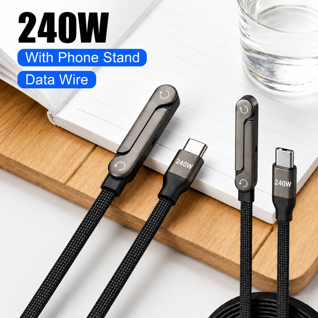 240W Fast Charging C-C Cable with Phone Stand | PwoliMarket