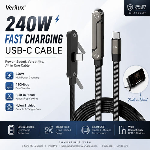 240W Fast Charging USB-C Cable with Phone Stand | PwoliMarket